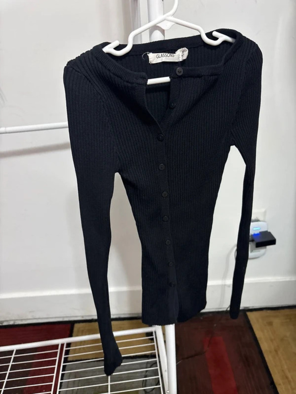 Glassons Black Ribbed Button-Up Knit Cardigan Top – Size XS
